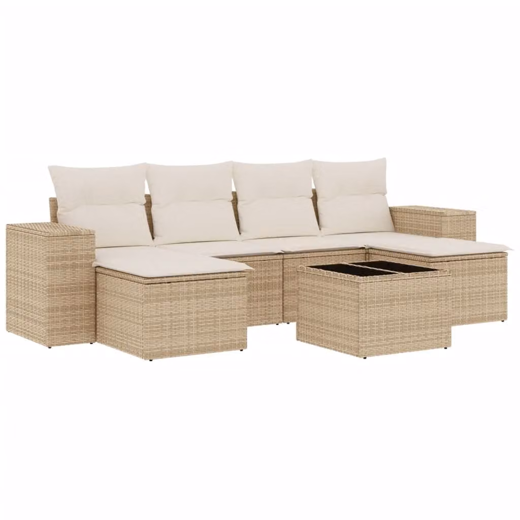 Set Divani da Giardino 7 pz con Cuscini Beige in Polyrattan
