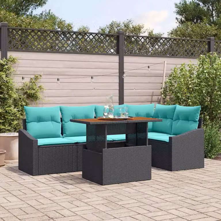 Set Divano da Giardino vidaXL 6 posti in Polyrattan Nero e Petrolio