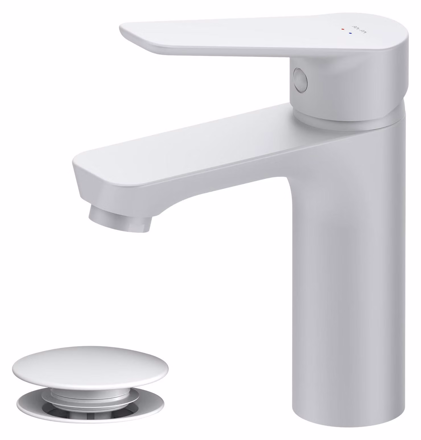 Miscelatore monocomando per lavabo, con bocchetta di scarico da 100 mm, finitura bianco opaco