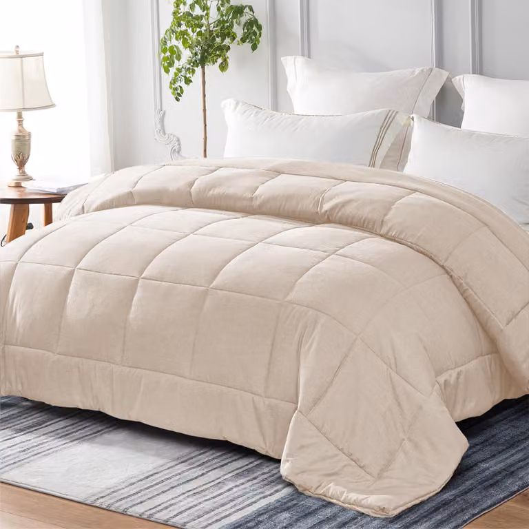 Letto per tutto l'anno, dimensioni 220 x 240 cm, in microfibra, color beige, per la camera da letto