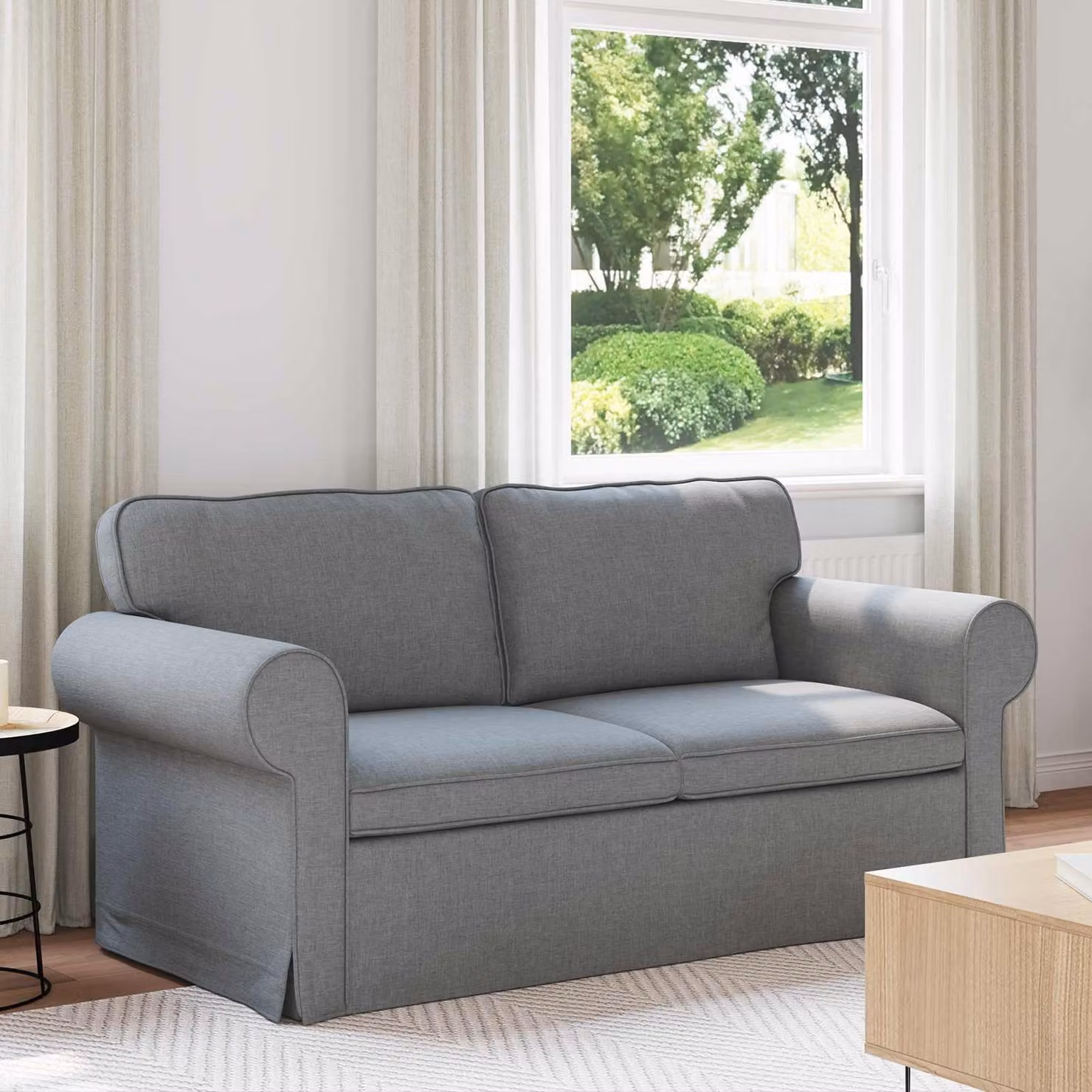 Divano moderno vidaXL in tessuto grigio con struttura in metallo L: 175 cm, P: 82 cm, H: 80 cm – 1