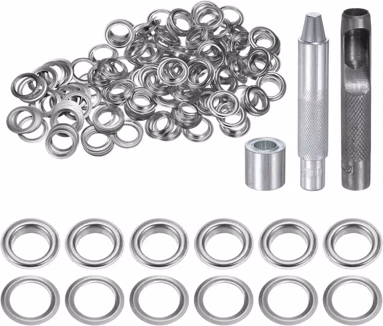 Set di accessori per occhielli, 100 pezzi, occhielli in rame da 12 mm con punzone, per abbigliamento e tessuti