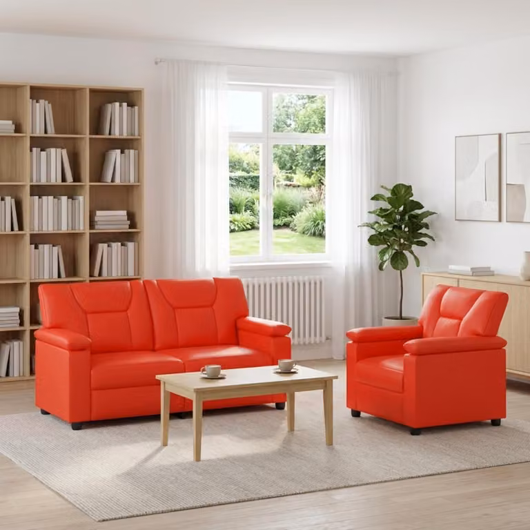 Set di 2 divani moderni vidaXL in similpelle rossa e nera con struttura in metallo e coperture rimovibili