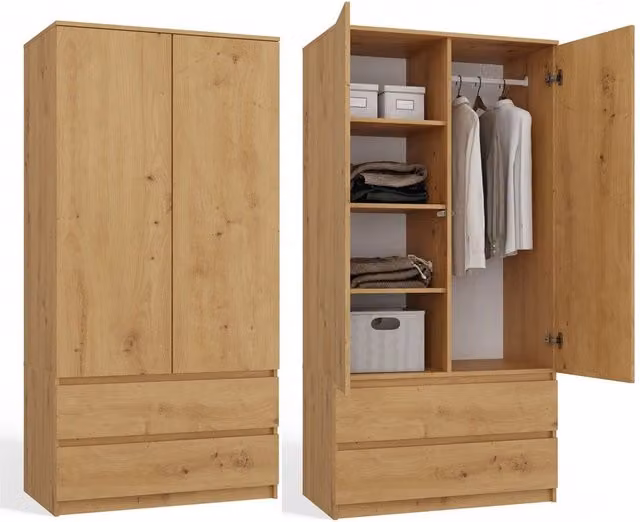 Armadio MALWA SS-90 rovere artisan con ante a battente e sistema push to open, colore marrone, L: 90 cm, P: 50 cm, H: 180 cm