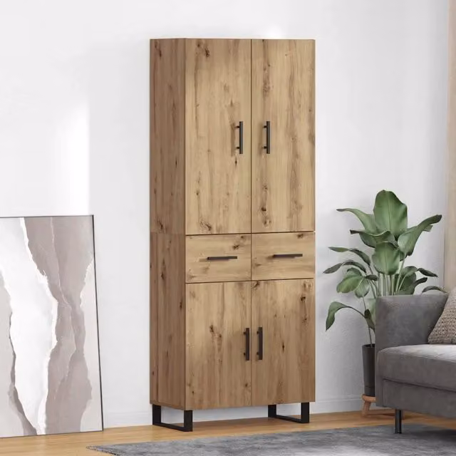 Credenza 2 pz-Set di 2 Buffet-Armadio da cucina Rovere artigianale Legno Stratificato e Vetro 387335