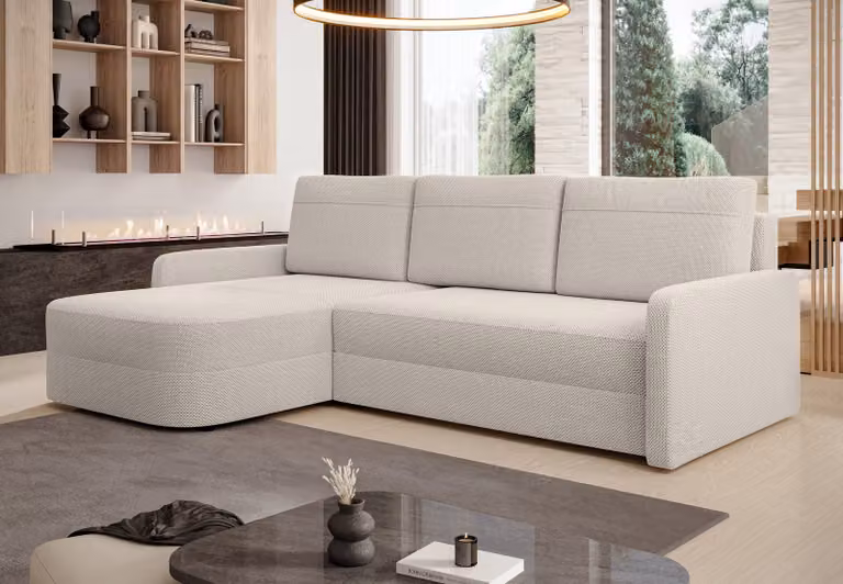 AX LIVING Divano angolare con funzione letto Nebbiolo 250 cm di larghezza - divano angolare beige