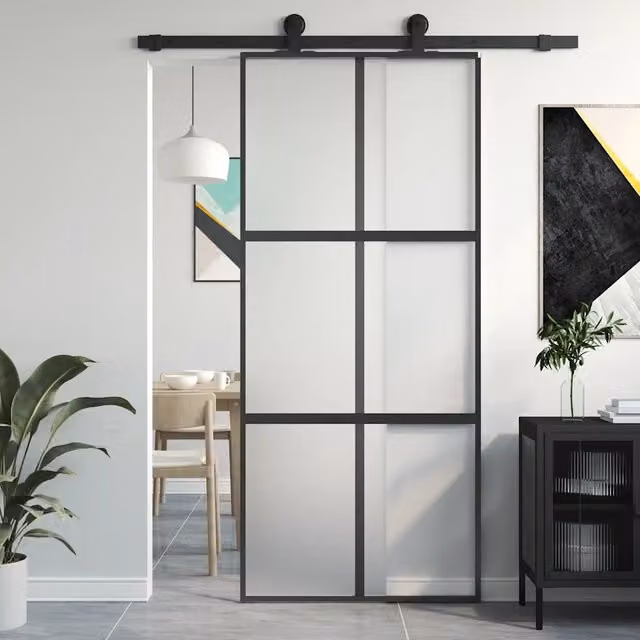 Porta Scorrevole vidaXL in Vetro Temperato e Alluminio, Colore Nero, L 90 cm x H 205 cm