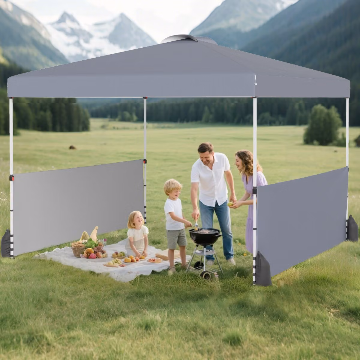 Tenda a baldacchino Costway con 2 pareti laterali, riparo pieghevole portatile per esterno, Grigio, L: 300 cm, P: 300 cm, H: 286 cm