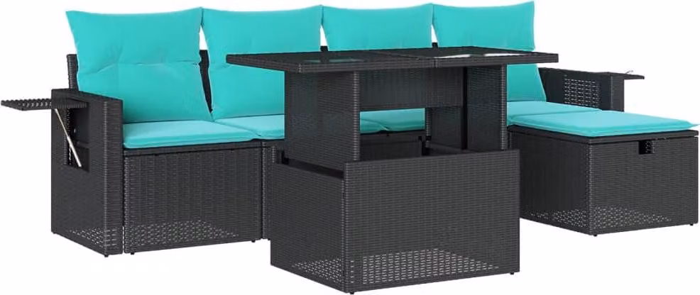 vidaXL Set di divani da giardino a 6 pezzi con cuscini, in polyrattan nero