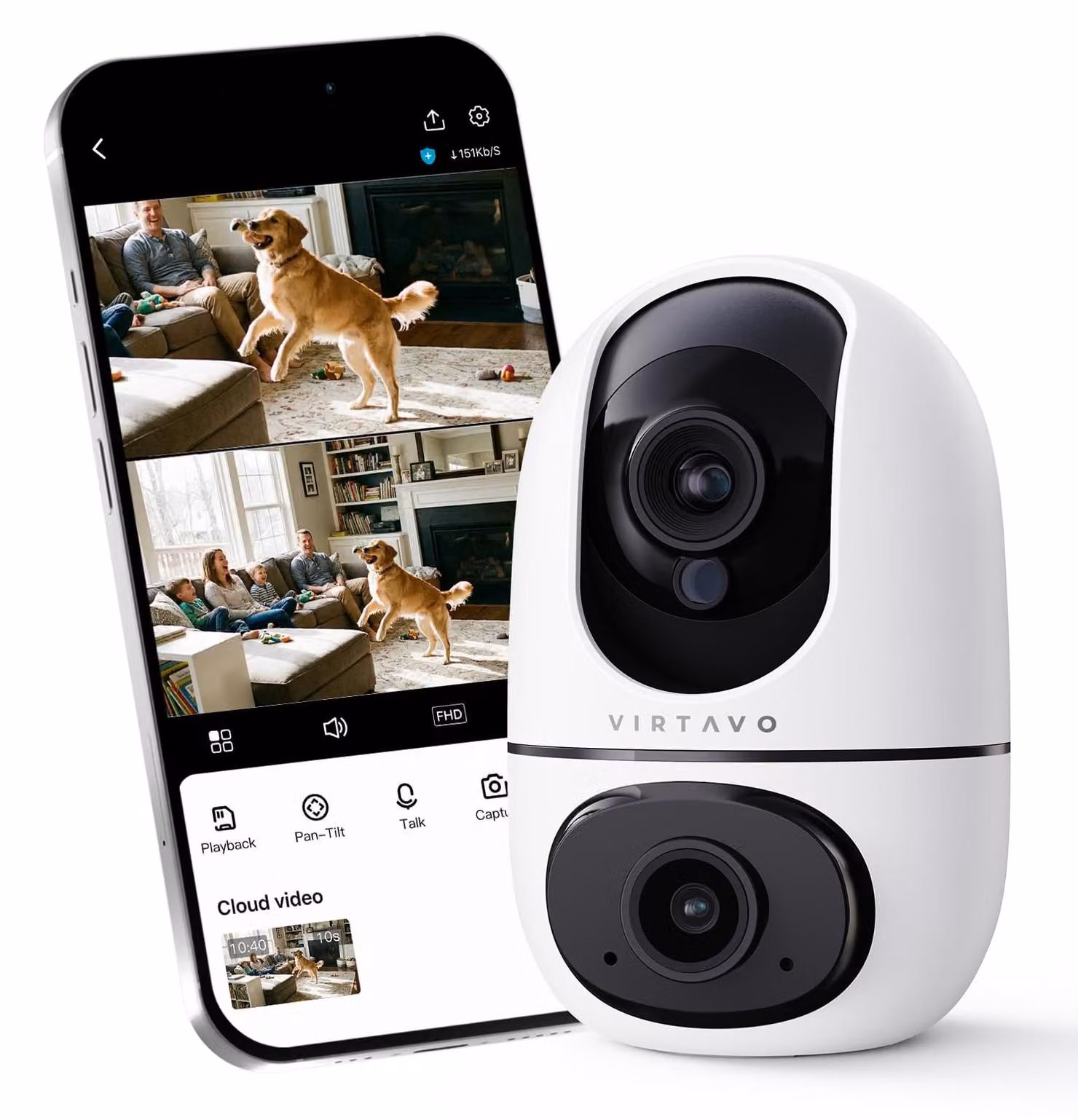 Telecamera di sicurezza interna - Doppio obiettivo, rotazione a 360°, zoom - 1080p Full HD