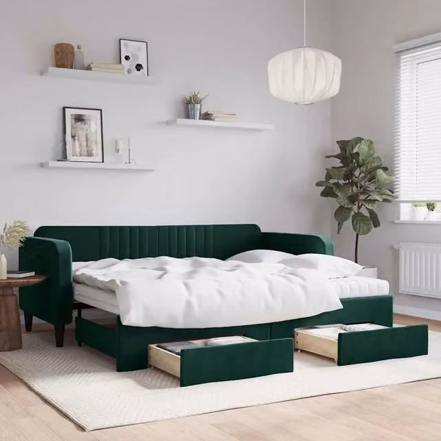 Divano Letto Estraibile con Cassetti in Velluto Verde vidaXL L/P/H: 223 x 90 x 100 cm – 1