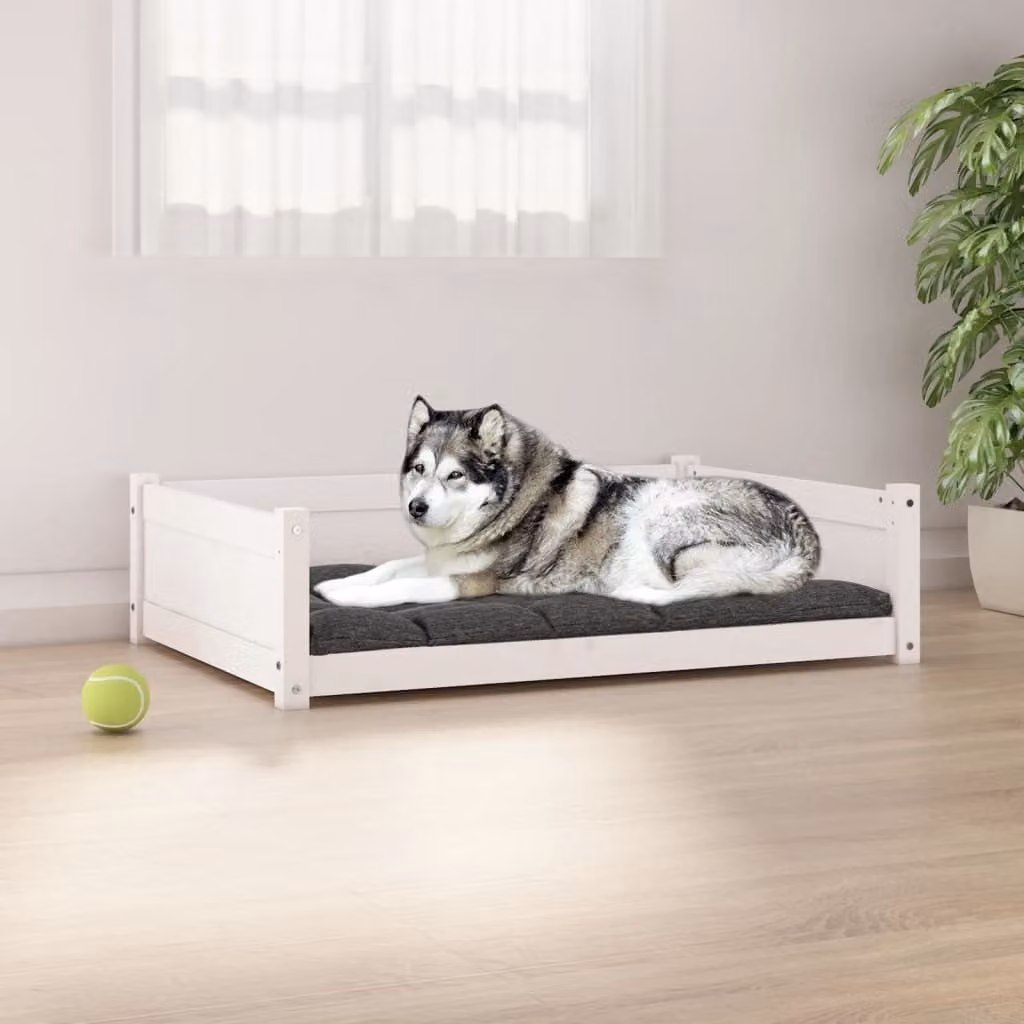 The Living Store Letto per cani bianco 105,5x75,5x28 cm in legno di pino massiccio