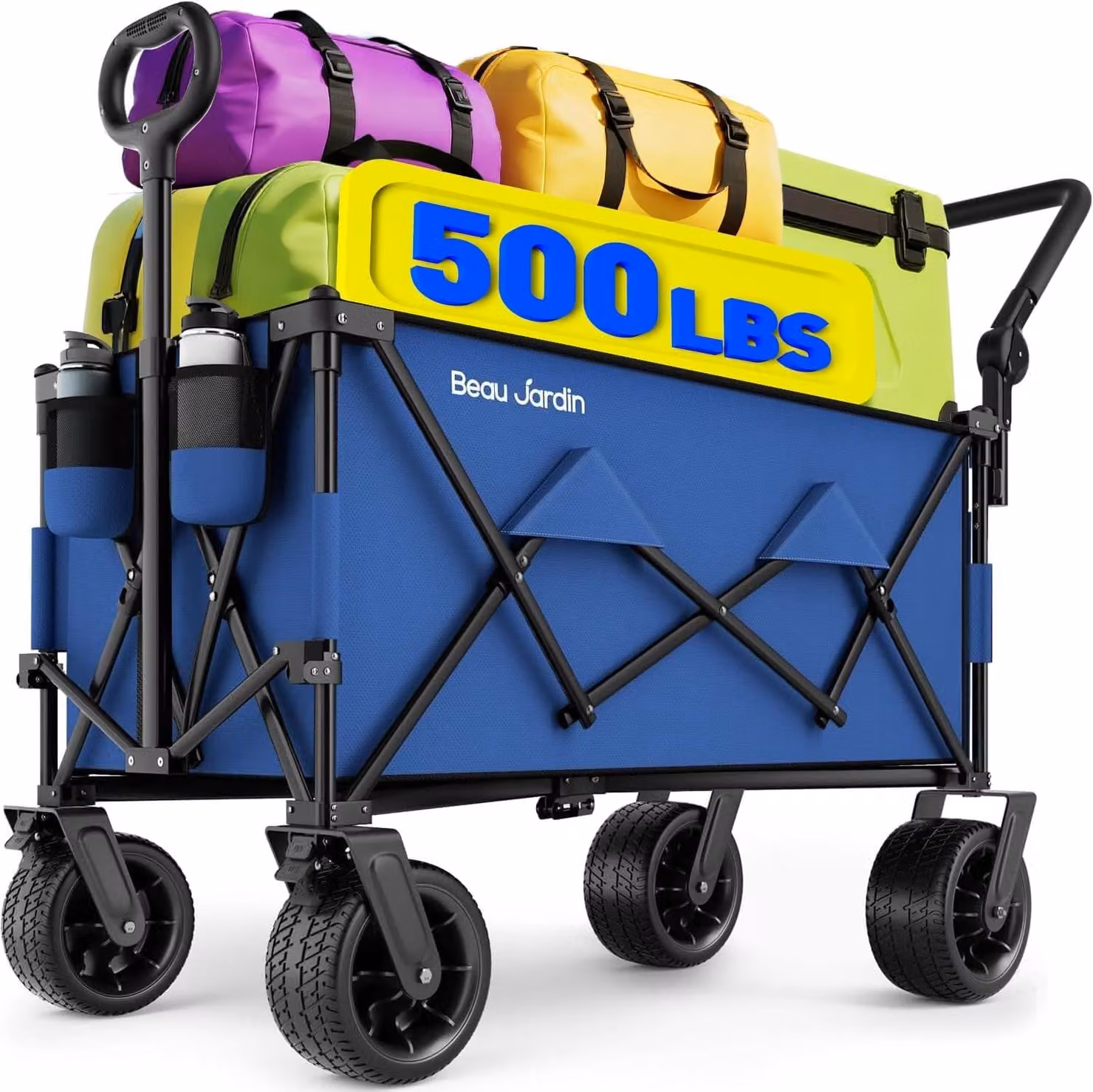 Carrello pieghevole – Carrello da spiaggia – Carrello pieghevole – Carrello di trasporto – Carrello manuale – Grandi ruote adatte a tutti i terreni