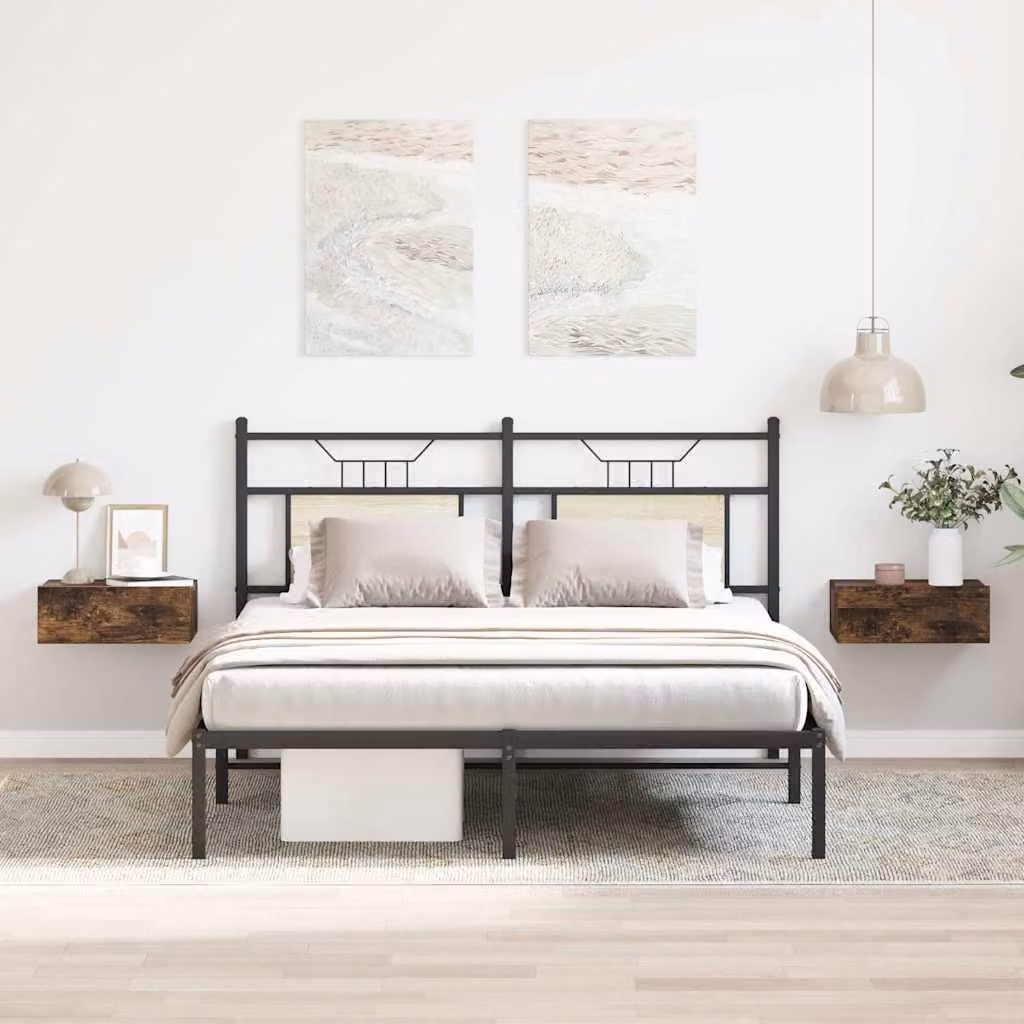 Set di 2 comodini pensili vidaXL in legno multistrato color rovere fumo L 40 cm x P 30 cm x H 15 cm
