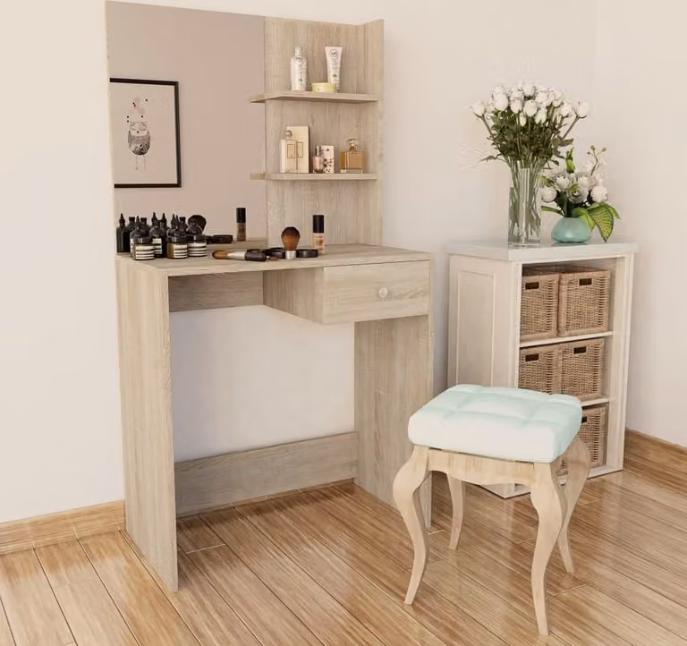 The Living Store Tavolino da toilette in legno composito 75x40x141 cm rovere