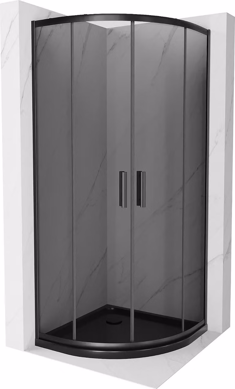 Mexen Rio cabina doccia semicircolare 90 x 90 cm, grafite, nero + piatto doccia Flat, nero - 863-090-090-70-40-4170B