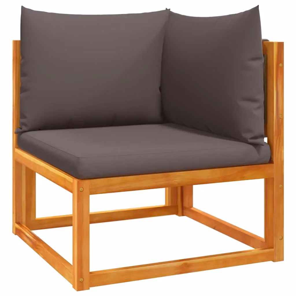 Divano da giardino angolare moderno vidaXL in legno di acacia oliato con cuscini grigi – 2