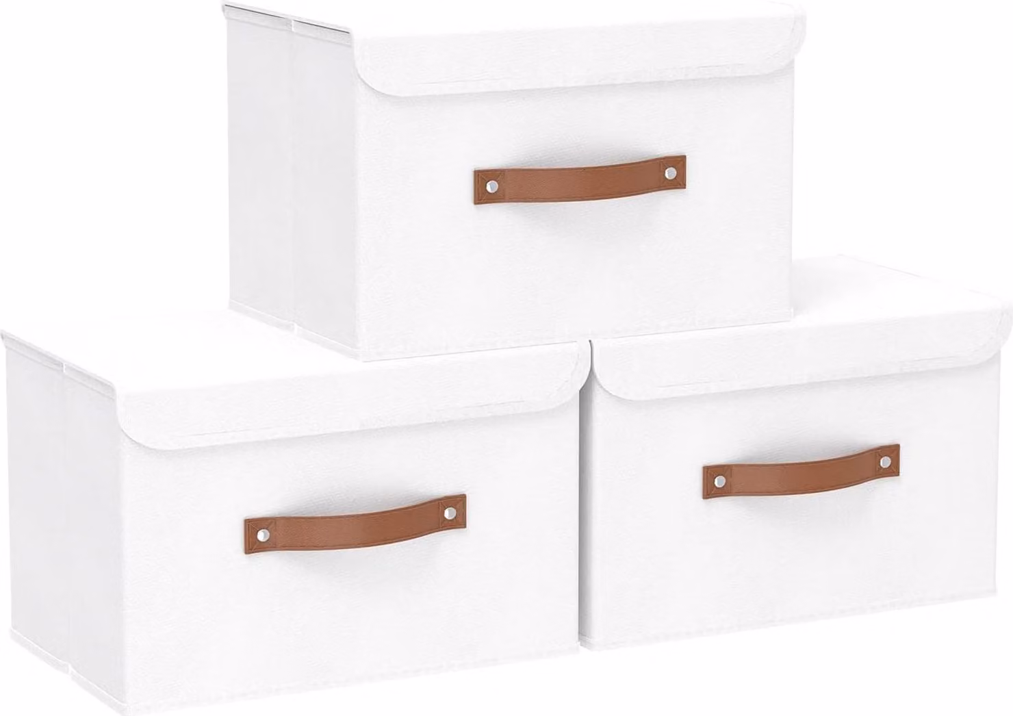 Scatole portaoggetti con coperchio - Pieghevoli e lavabili - 3 pezzi - Bianco - Tessuto