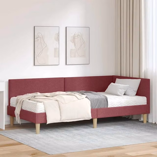 Struttura Letto Angolare con Materasso 2 pz-Giroletto con materasso Grigio Tessuto 950319