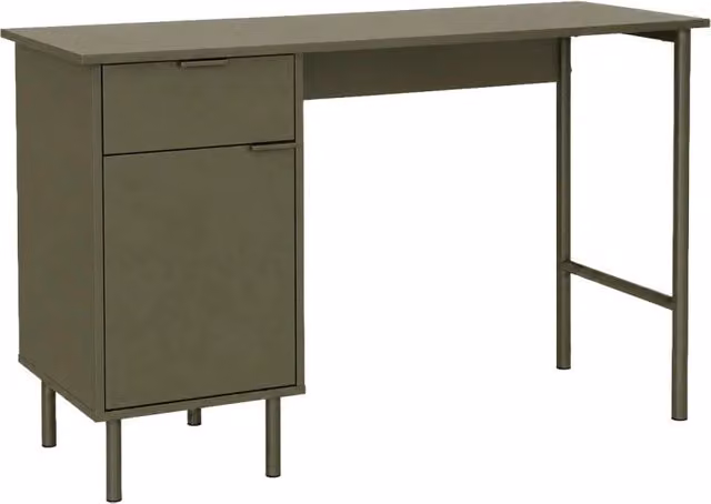 Scrivania moderna in legno e metallo verde con piano rettangolare per home office