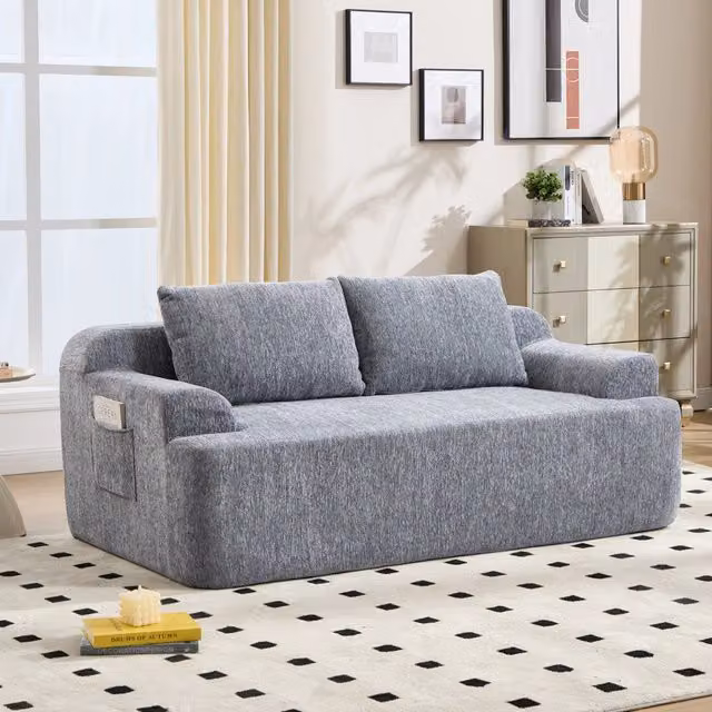 Divano letto trasformabile in tessuto grigio