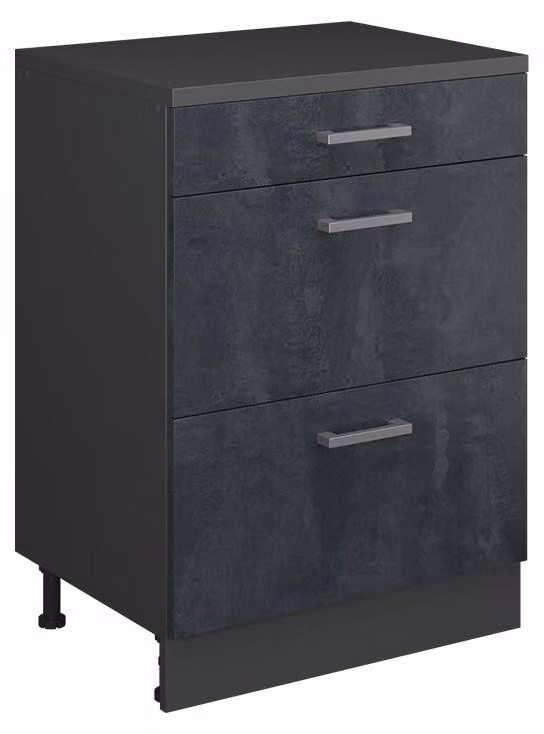 Mobile cucina sottotetto Vicco R-Line Calce nera 60 cm senza inclinazione con 3 cassetti, Model 61702