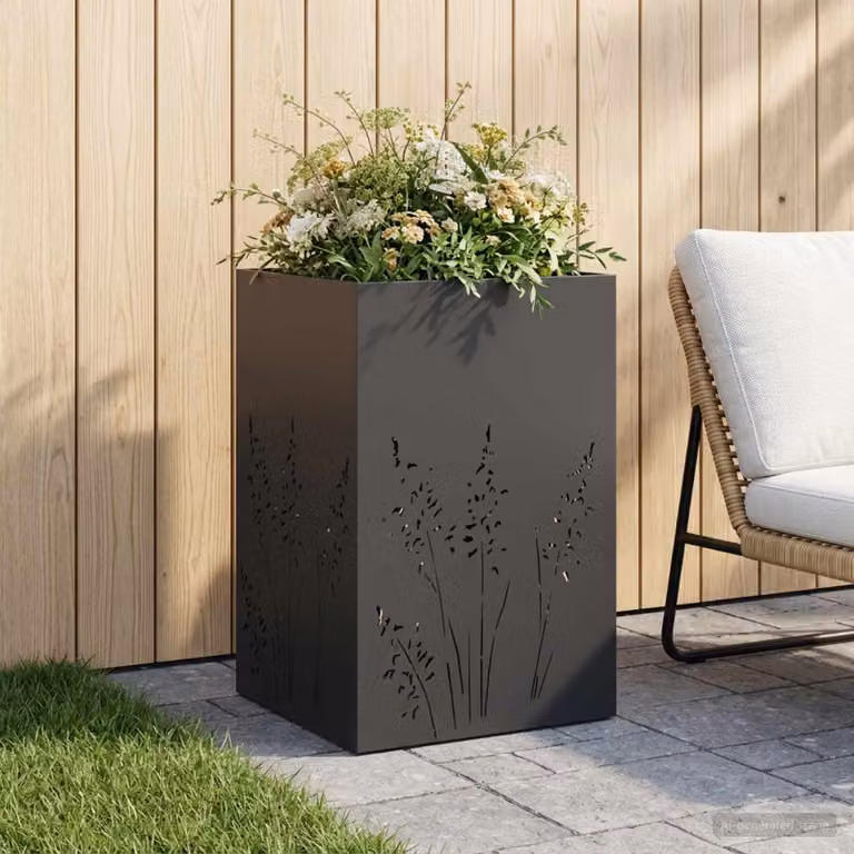 Vaso da giardino vidaXL in acciaio nero L/P/H: 50 x 50 x 75 cm