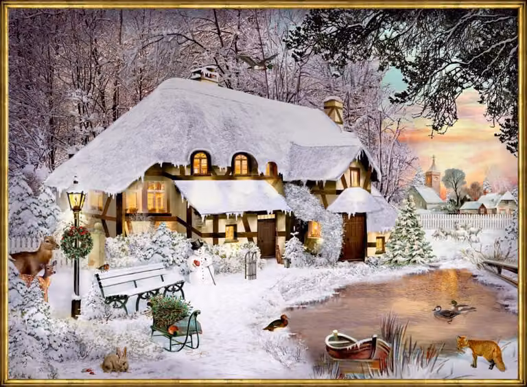 Calendario dell'Avvento da parete in formato A4 - Cottage invernale