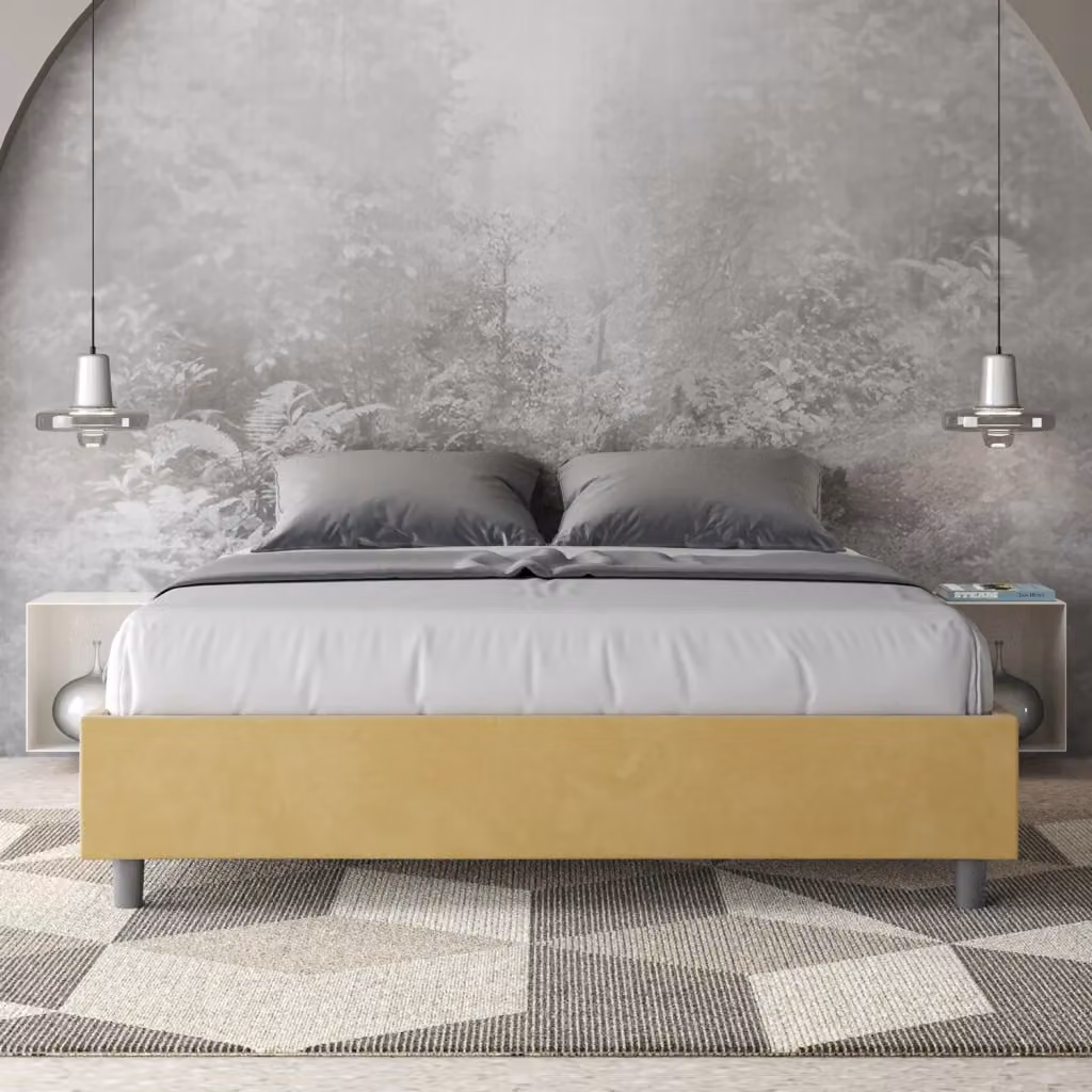 Letto Matrimoniale con Contenitore e Rete con Alzata Azelia Imbottito in Microfibra Colore Ocra L: 160 cm, P: 190 cm – 2