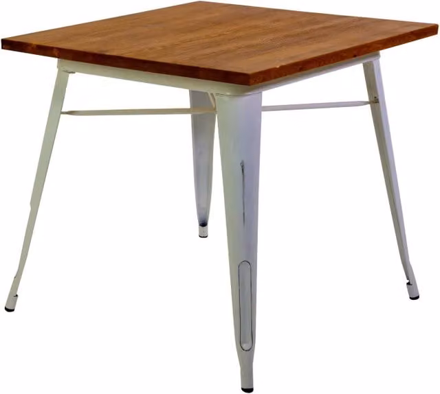 Tavolo ferro new bristol top legno bianco antico quadro cm 80x80h76