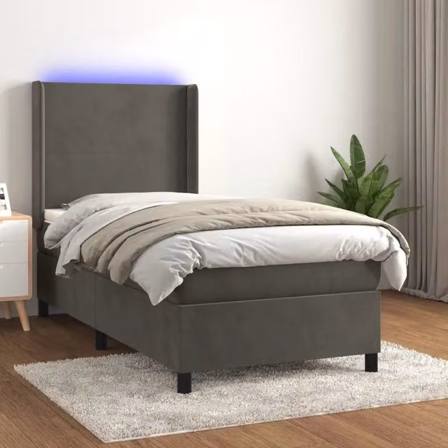 Letto Ibrido con Materasso e Illuminazione LED vidaXL in Velluto Grigio e Bianco L/P: 100 x 200 cm – 1