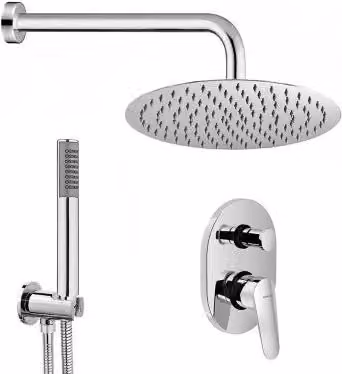 Set doccia Nobili Hof cromato con soffione tondo 25 cm, colonna rigida, doccetta e miscelatore incassato in acciaio inox