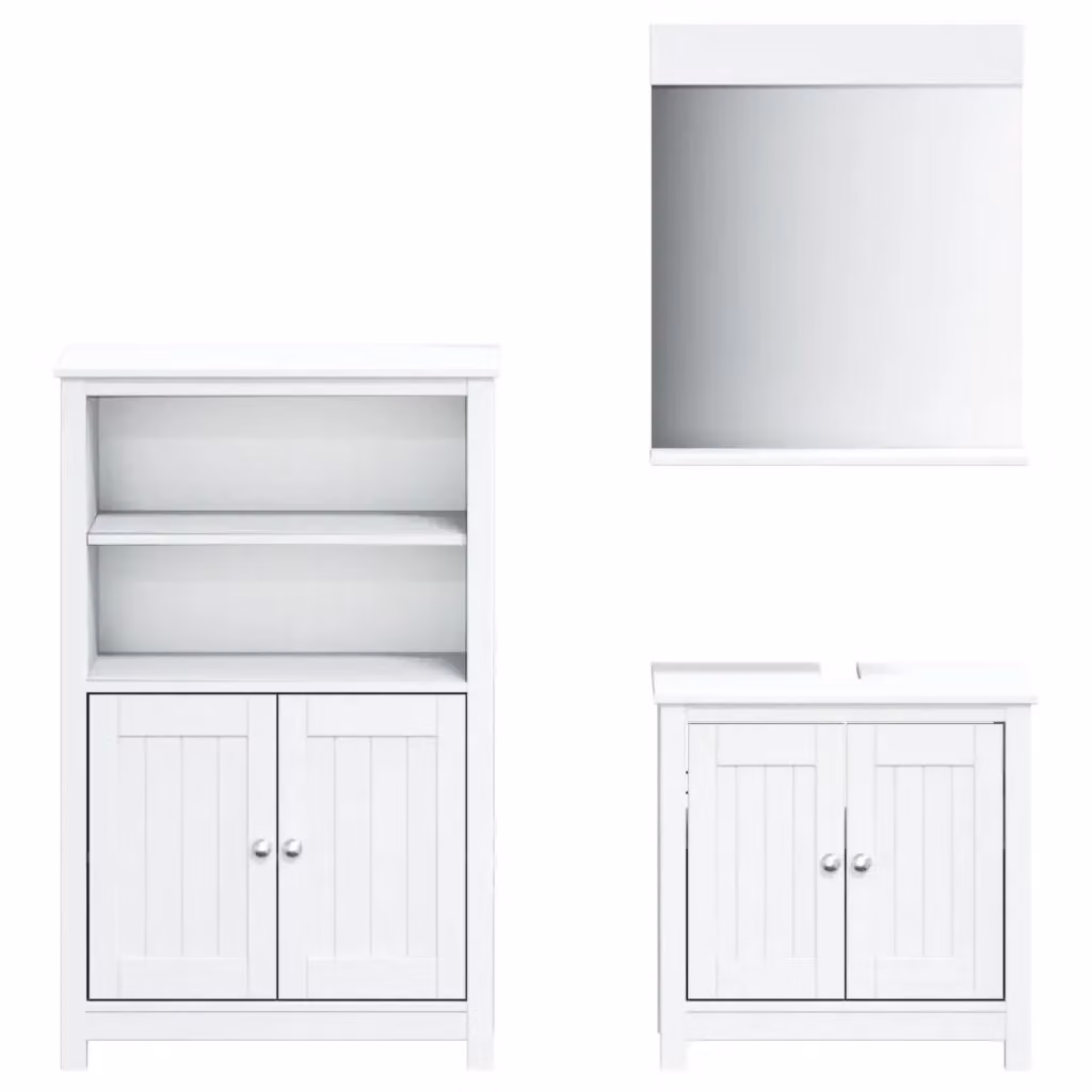 Set di mobili da bagno vidaXL BERG 3 pezzi in legno di pino bianco lacquered con mobile lavabo, mobileto laterale e specchiera a parete – 2
