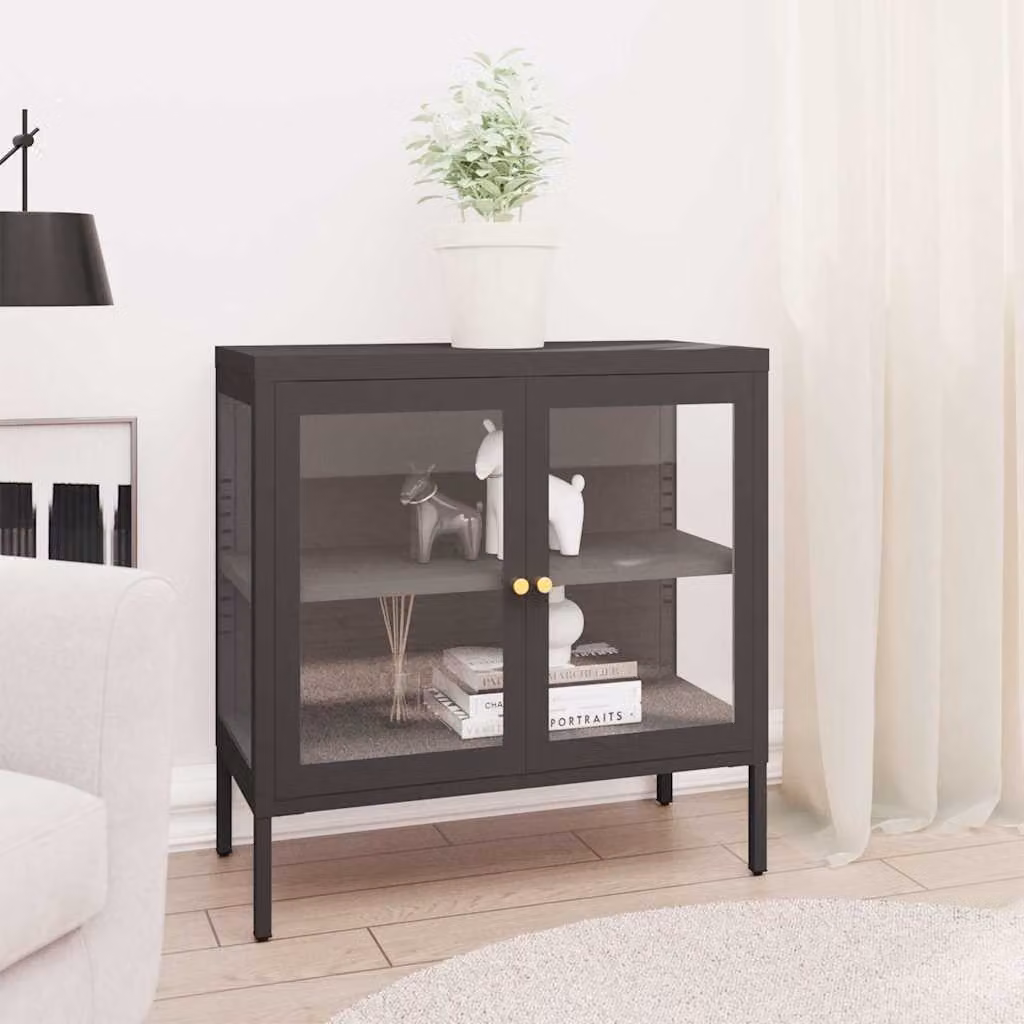 vidaXL Credenza Antracite in Acciaio e Vetro L: 70 cm, P: 35 cm, H: 70 cm – 1