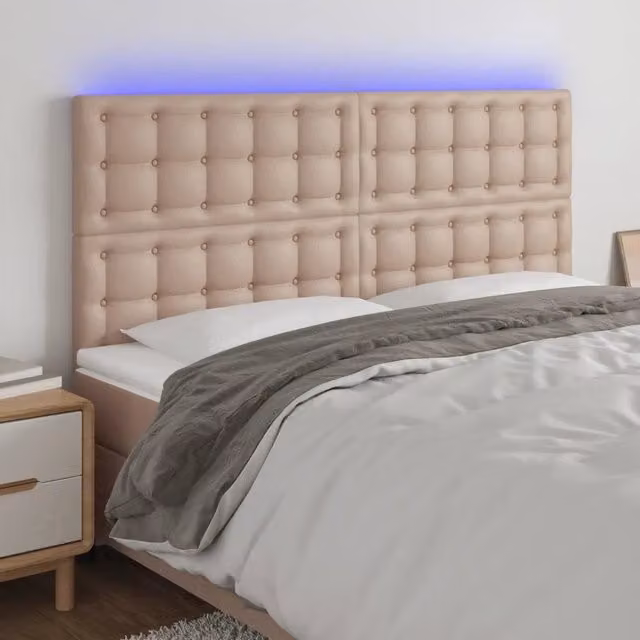Testiera per letto con illuminazione LED e porta di ricarica USB vidaXL in similpelle beige, L: 200 cm, P: 5 cm, H: 118-128 cm – 1