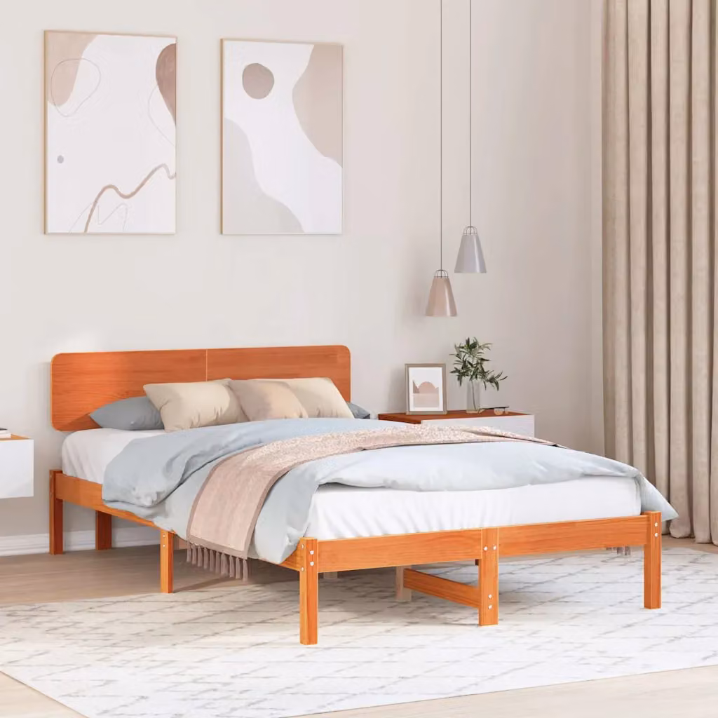 Struttura del letto in pino massello vidaXL, colore marrone cerato, L 140,5 cm x P 195,5 cm – 1
