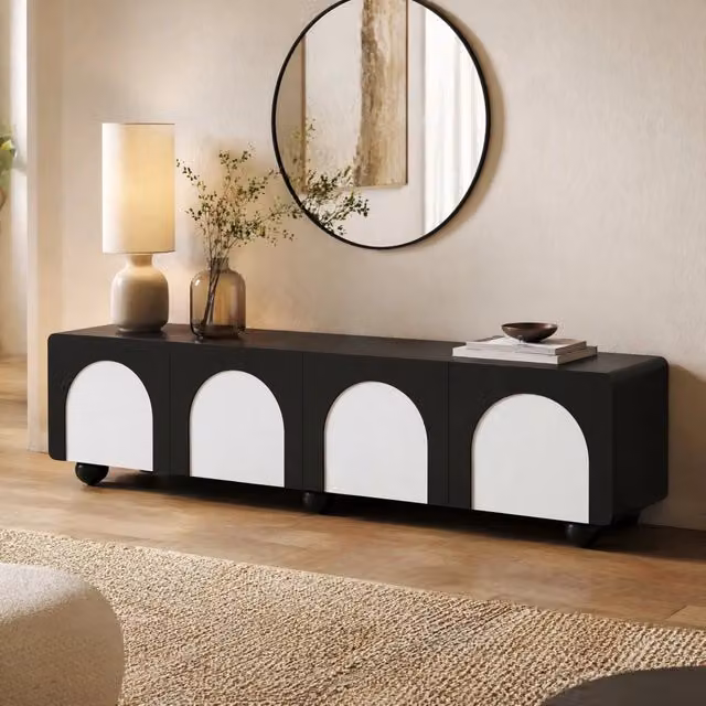 Mobile TV 180x38x45 cm nero e bianco in MDF con 2 cassetti e 2 ante