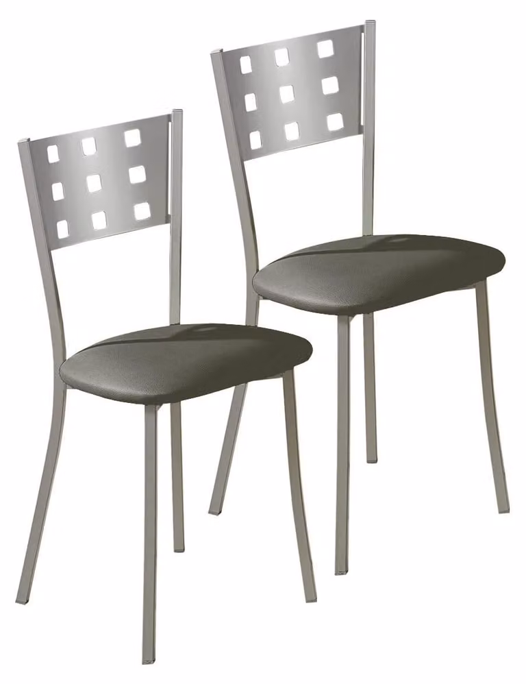 2 sedie da cucina, in metallo, colore grafite, altezza seduta 45 cm, rivestimento in ecopelle