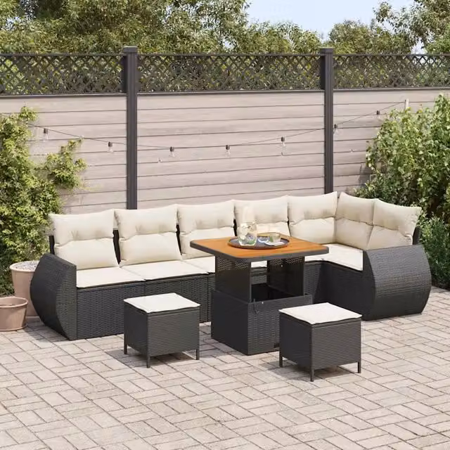 Set Divano da Giardino 9 pz Nero polyrattan 3361890