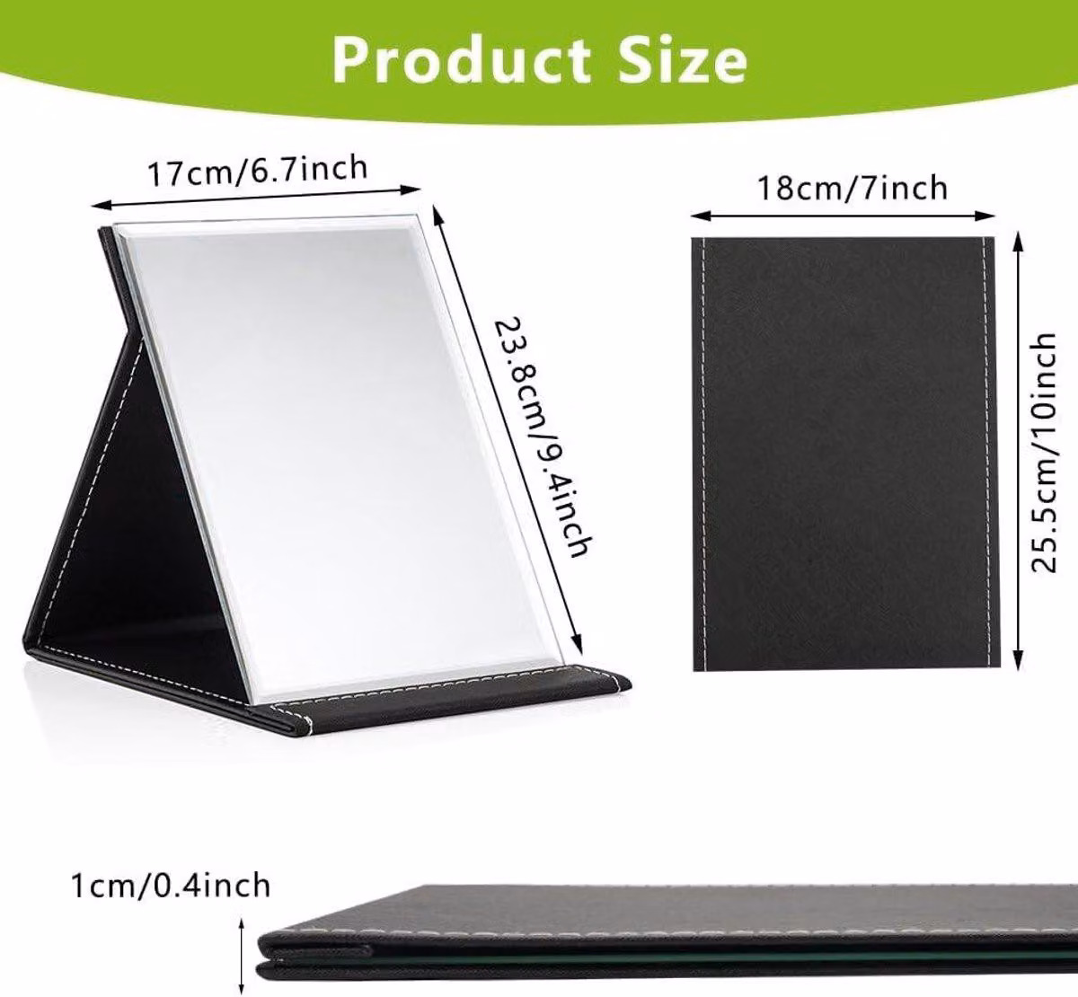 25 x 18 cm -  nera - Specchio da campeggio portatile Super HD - Grande specchio da viaggio - Specchio HD per il trucco e la rasatura