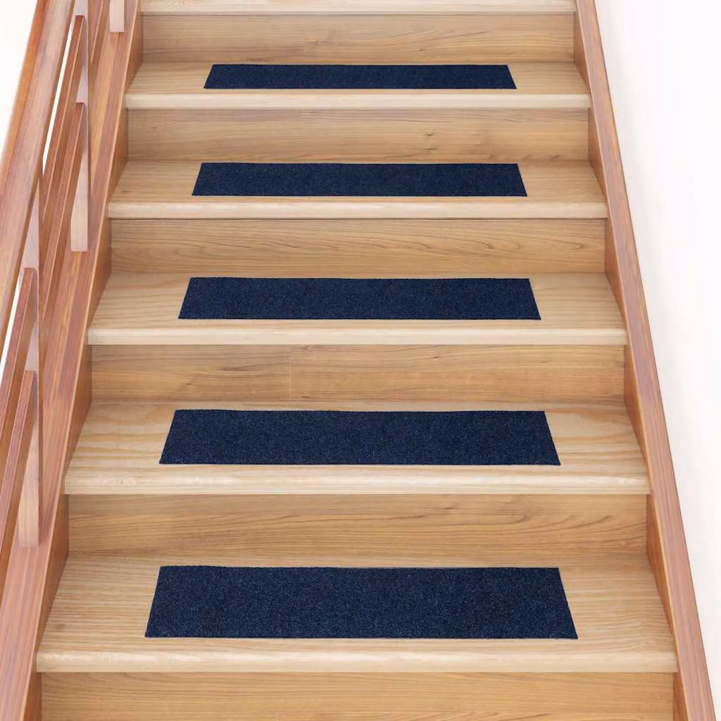 Set di 15 tappetini per scale autoadesivi vidaXL, rettangolari, blu navy, 76 x 20 cm