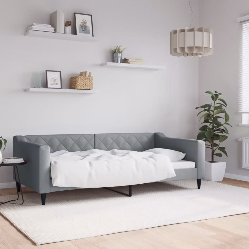 vidaXL Letto da Giorno Moderno in Tessuto Grigio L/P/H: 90 x 190 x 67 cm