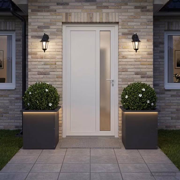Set di 2 fioriere da giardino vidaXL con LED bianco caldo in acciaio nero L/P/H: 40 x 40 x 40 cm