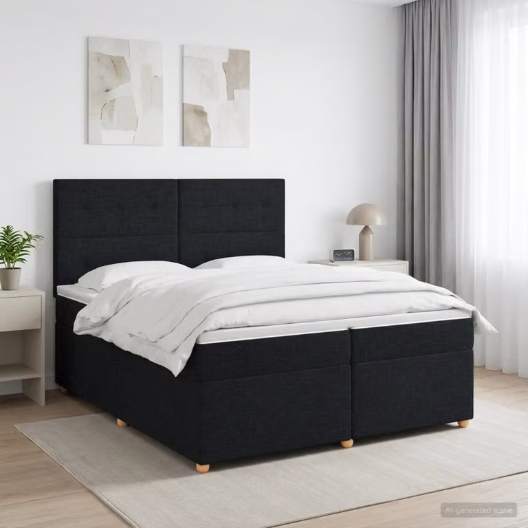 Letto box spring con materasso ibrido vidaXL Nero 200 x 200 cm in tessuto e legno