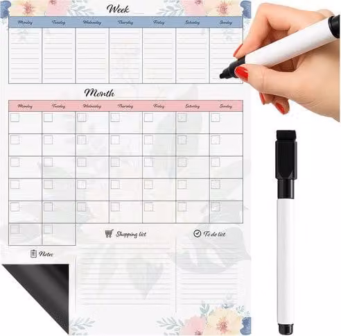 Planner magnetico per frigorifero, grande 60x45 cm, cancellabile a secco