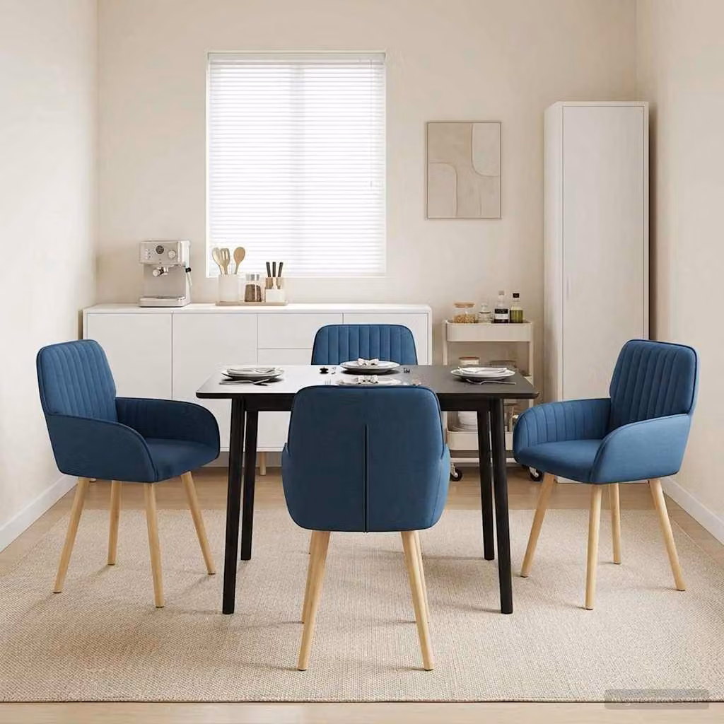 Set di 4 sedie da pranzo vidaXL in tessuto blu con struttura in legno e metallo, L: 56,5 cm, P: 50 cm, H: 87,5 cm