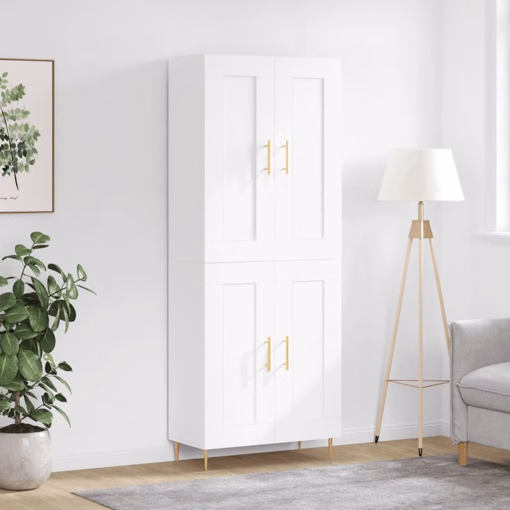 vidaXL Credenza Moderna Bianca e Oro con Ante a Battente e Ripiani Interni L: 69,5 cm, P: 34 cm, H: 180 cm