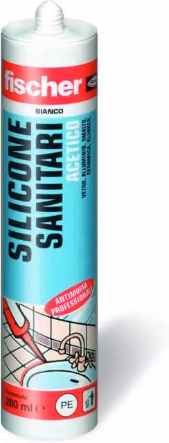 Confezione da 25 pezzi di Silicone Acetico Fischer Bianco per Sanitari, resistente alla muffa, 280 ml ciascuno