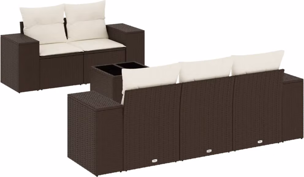 Set Divano da Giardino 6 pz con Cuscini Marrone in Polyrattan