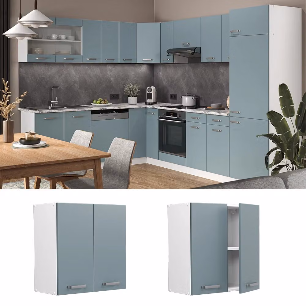 Pensile da cucina Vicco R-Line moderno con ante a battente, Grigio-blu/Bianco, L: 60 cm, H: 31 cm, P: 13,8 cm – 2